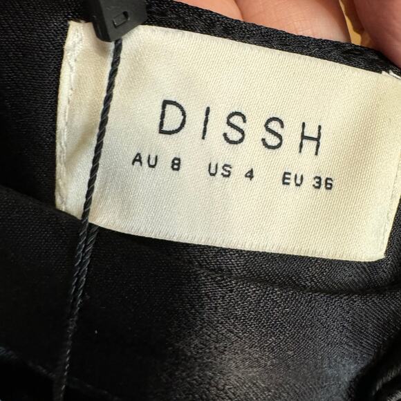 DISSH Simone Black Straight Satin Pleated  Front Pants Sz 4 Minimalist New - Picture 10 of 12